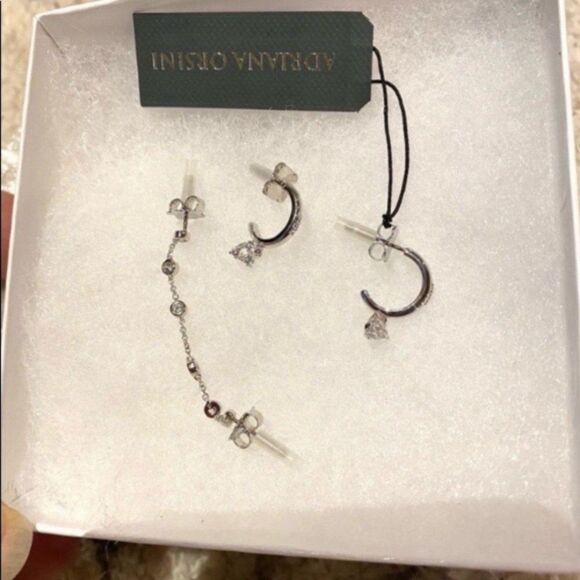 Adriana Orsini CZ Ear Crawler Earrings Silver New - Picture 7 of 8